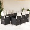 vidaXL 9 pcs conjunto de jantar p/ jardim c/ almofad&otilde;es vime PE preto