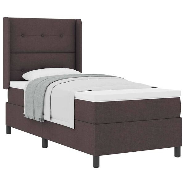 vidaXL Cama Box com colch&atilde;o Castanho escuro 100 x 200 cm tecido