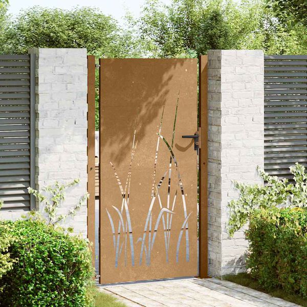 vidaXL Port&atilde;o de jardim 100x200 cm a&ccedil;o corten design erva
