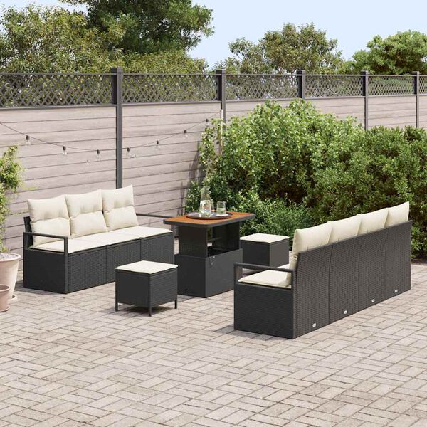 vidaXL Conjunto de Sof&aacute; de Jardim com almofada 10 pcs Preto e Creme