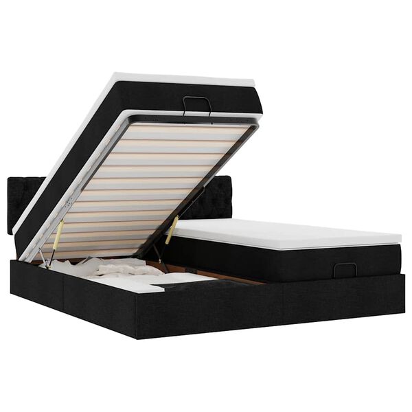 63 / 5,000vidaXL Estrutura de cama otomana com colchões tecido preto