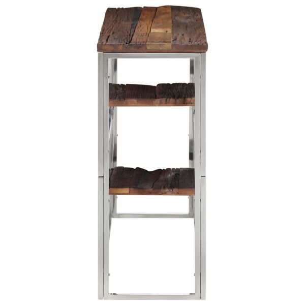 vidaXL Mesa consola aço inoxidável/madeira ferroviária maciça prateado