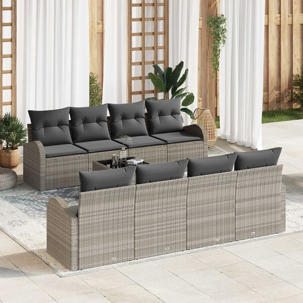 vidaXL Conjunto de Sofá de Jardim 9 pcs Cinza Claro e Cinza Escuro