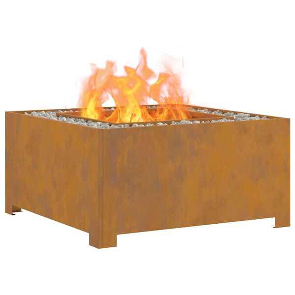 vidaXL Fire Pit Castanho 80 x 80 x 40 cm A&ccedil;o resistente &agrave;s intemp&eacute;ries