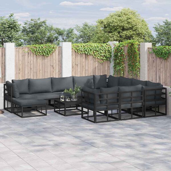 vidaXL Conjunto de Sof&aacute; de Jardim 12 pcs Preto Metal
