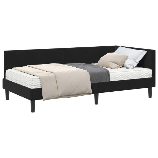 vidaXL Estrutura de Cama de Canto com Colch&atilde;o 2 pcs Preto Veludo