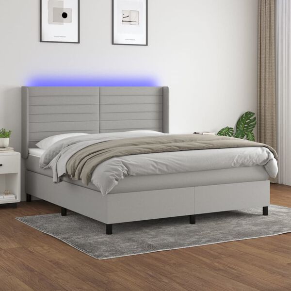 vidaXL Cama box spring c/ colch&atilde;o e LED 160x200 cm tecido cinza-claro