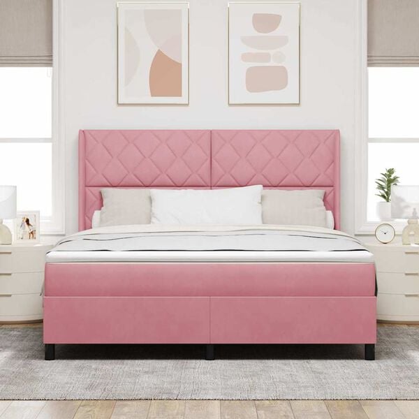 vidaXL Cama Box com colch&atilde;o com cabeceira Rosa 180 x 200 cm Veludo