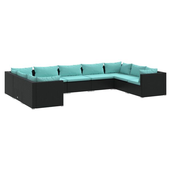 vidaXL 9 pcs conjunto lounge de jardim c/ almofadões vime PE preto
