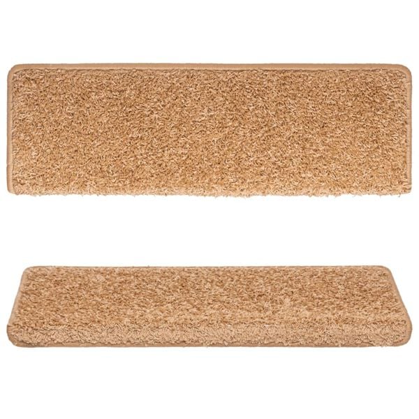 vidaXL Tapetes de escada 15 pe&ccedil;as 65x21x4 cm bege com borda retangular