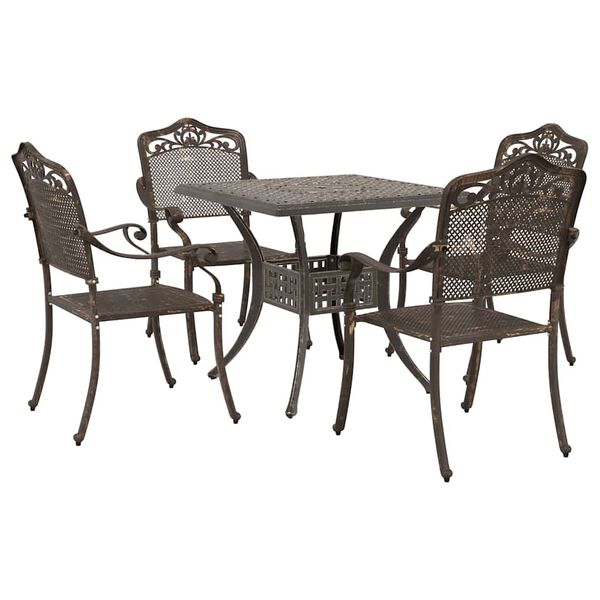 vidaXL Conjunto de Mesa de Jardim 5 pcs Bronze Alum&iacute;nio Fundido