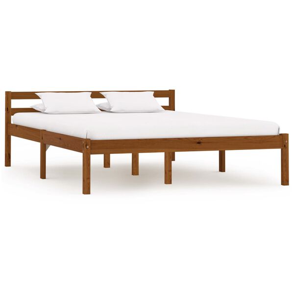 vidaXL Estrutura de cama 140x200 cm madeira pinho maci&ccedil;o castanho mel