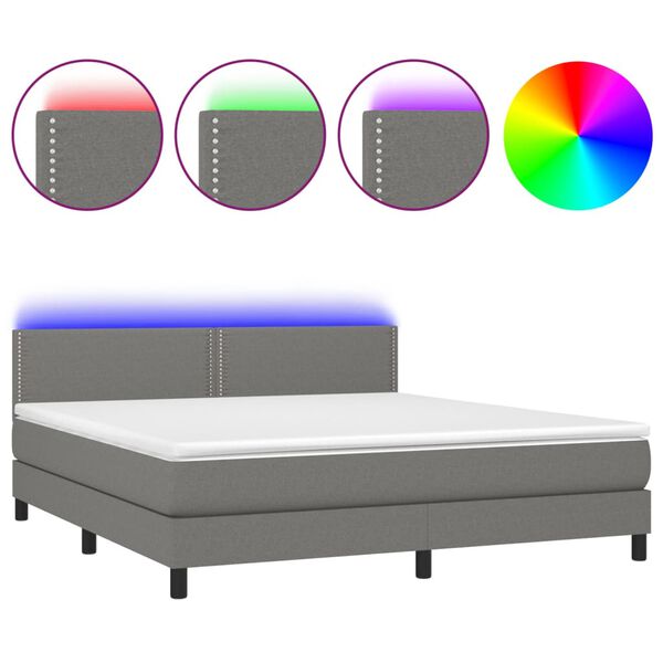 vidaXL Cama box spring c/ colch&atilde;o e LED 160x200 cm tecido cinza-escuro