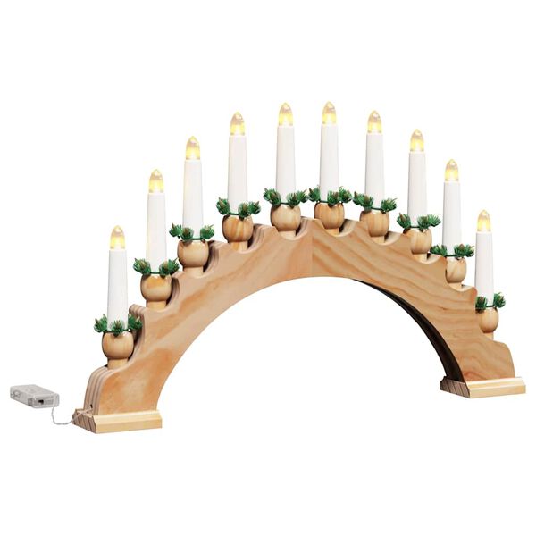 vidaXL Arco de Velas de Natal com 10 Velas LED Castanho 47 x 5 x 29 cm