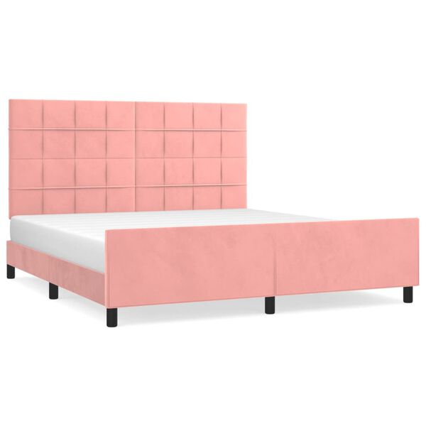vidaXL Estrutura de cama c/ cabeceira 160x200 cm veludo rosa