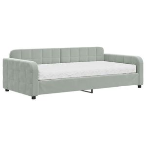 vidaXL Sof&aacute;-cama com colch&atilde;o 100x200 cm veludo cinzento-claro