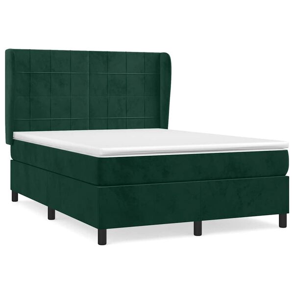 vidaXL Cama com molas/colch&atilde;o 140x190 cm veludo verde-escuro