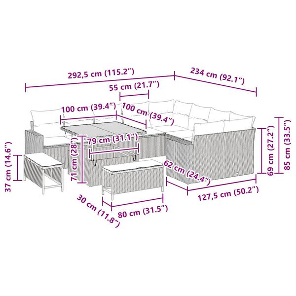 vidaXL Conjunto de Sof&aacute; de Jardim com almofada 13 pcs Preto vime PE