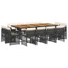 vidaXL 13 pcs conjunto de jantar p/jardim com almofad&otilde;es vime PE preto