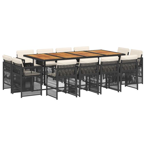 vidaXL 13 pcs conjunto de jantar p/jardim com almofad&otilde;es vime PE preto