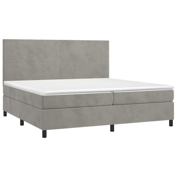 vidaXL Cama box spring c/ colch&atilde;o/LED 200x200 cm veludo cinzento-claro