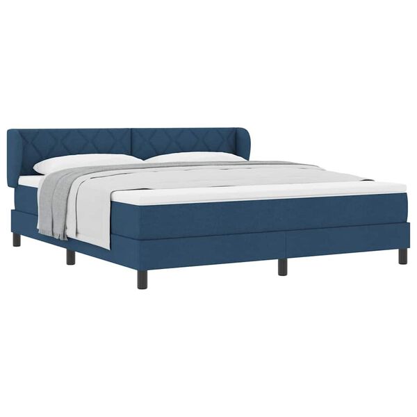 vidaXL Cama box spring com colch&atilde;o Azul 180 x 200 cm tecido