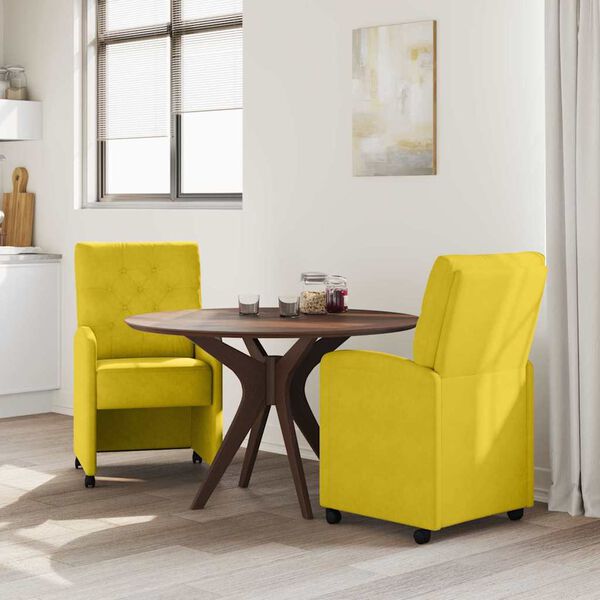 vidaXL Cadeiras de Jantar com Rodas 2 pcs Amarelo 58 x 67 x 97 cm