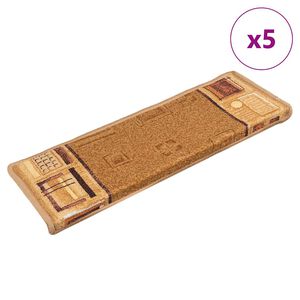 vidaXL Tapetes de escadas adesivos 5 pcs 65x21x4 cm bege