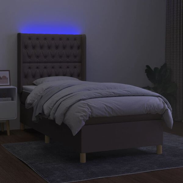 vidaXL Cama box spring + colch&atilde;o/LED 90x200cm tecido cinza-acastanhado