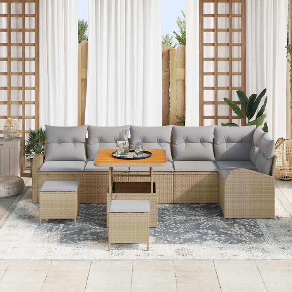 vidaXL Conjunto de Sof&aacute; de Jardim 9 pcs Bege Rattan Sint&eacute;tico