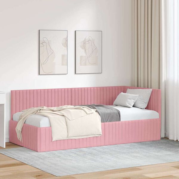 vidaXL Estrutura de Cama de Canto Rosa 90 cm x 190 cm Veludo