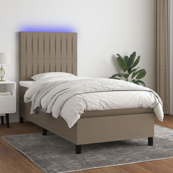 vidaXL Cama box spring + colch&atilde;o/LED 90x200cm tecido cinza-acastanhado