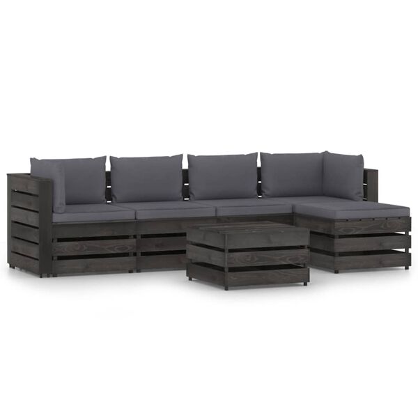 vidaXL 6 pcs conj. lounge jardim + almofad&otilde;es madeira impreg. cinzento