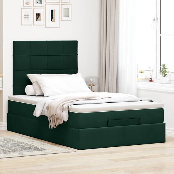vidaXL Estrutura de cama otomana com colchões verde escuro veludo