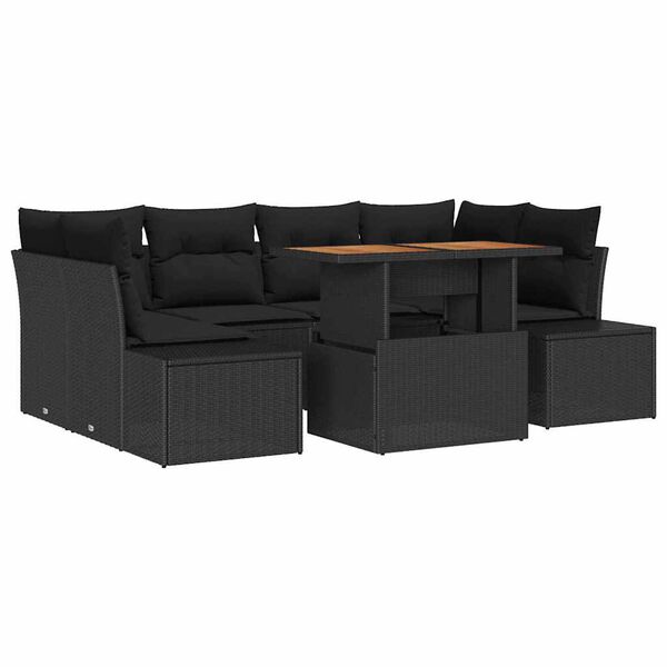 vidaXL Conjunto de Sof&aacute; de Jardim 7 pcs Preto Rattan Sint&eacute;tico