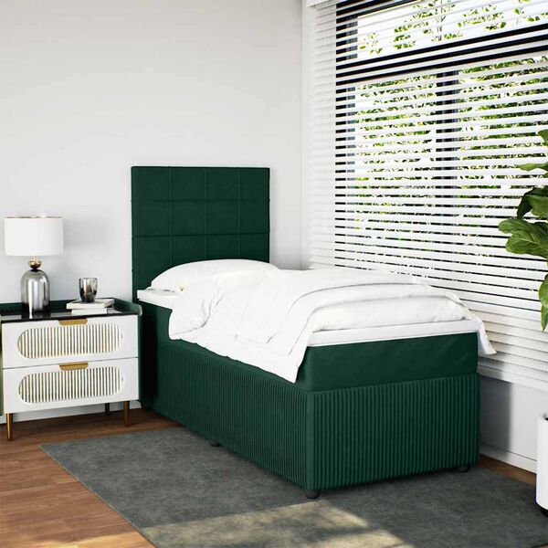 vidaXL Cama com molas/colch&atilde;o 90x190 cm veludo verde-escuro