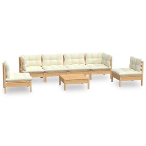 vidaXL 7 pcs conjunto lounge jardim c/ almofad&otilde;es creme pinho maci&ccedil;o