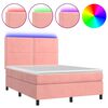 vidaXL Cama box spring c/ colchão/LED 140x200 cm veludo rosa