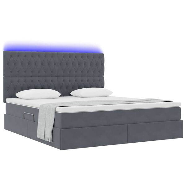 vidaXL Cama com arruma&ccedil;&atilde;o e LED Cinza Escuro 160 x 200 cm Veludo