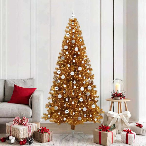 vidaXL &Aacute;rvore de Natal com 300 LEDs com suporte Ouro 210 cm PET