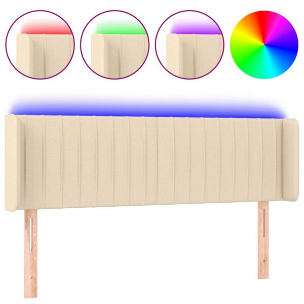 vidaXL Cabeceira de cama c/ luzes LED tecido 147x16x78/88 cm cor creme