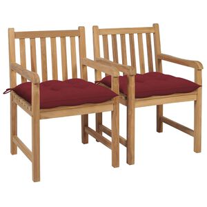 vidaXL Cadeiras jardim c/ almofad&otilde;es vermelho tinto 2 pcs teca maci&ccedil;a