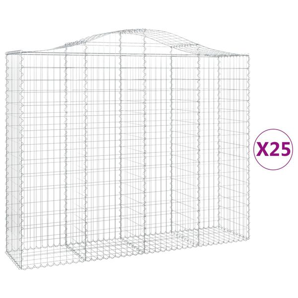 vidaXL Cestos gabi&atilde;o arqueados 25 pcs 200x50x160/180 ferro galvanizado
