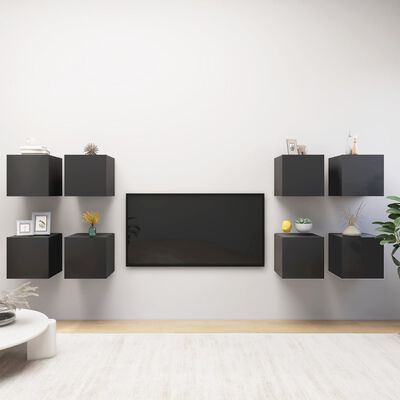 vidaXL Móveis de parede para TV 8 pcs 30,5x30x30 cm cinzento