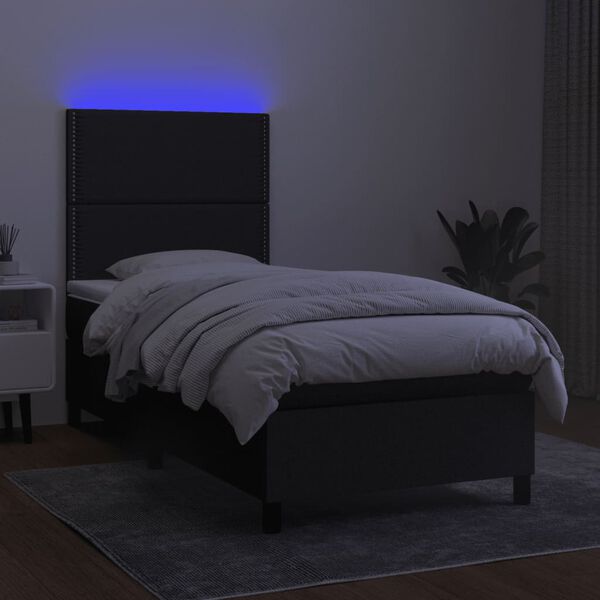 vidaXL Cama box spring c/ colch&atilde;o e LED 90x190 cm tecido preto
