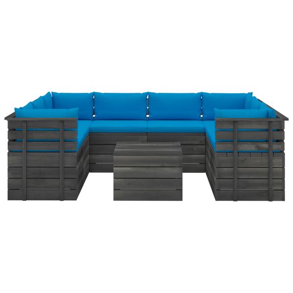 vidaXL 9 pcs conjunto lounge de paletes + almofad&otilde;es madeira de pinho