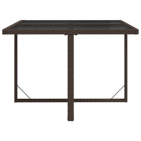 vidaXL Mesa de jardim 109x107x74 cm vime PE e vidro castanho