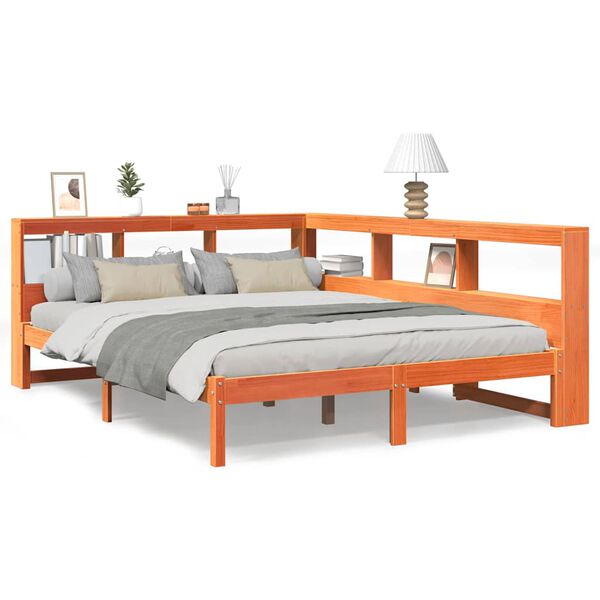 vidaXL Cama com estante sem colch&atilde;o 160x200 cm pinho maci&ccedil;o