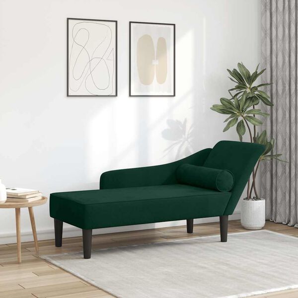 vidaXL Chaise longue com almofad&otilde;es veludo verde-escuro