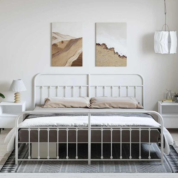 vidaXL Estrutura de cama com cabeceira e pés 183x213 cm metal branco